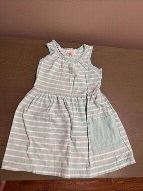 Hanna Andersson Mint and White Striped Sleeveless Pocket Dress size 110 (5)